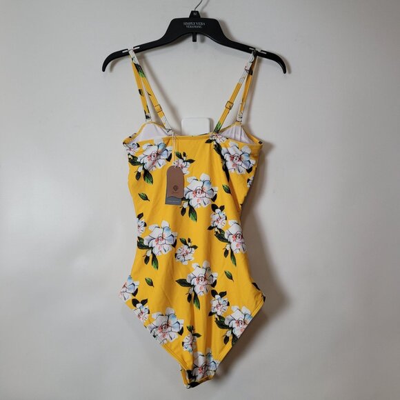 NWT - Smismivo Yellow Floral One-Piece Swimsuit With Ruched Front & Adjustable S - Picture 2 of 16